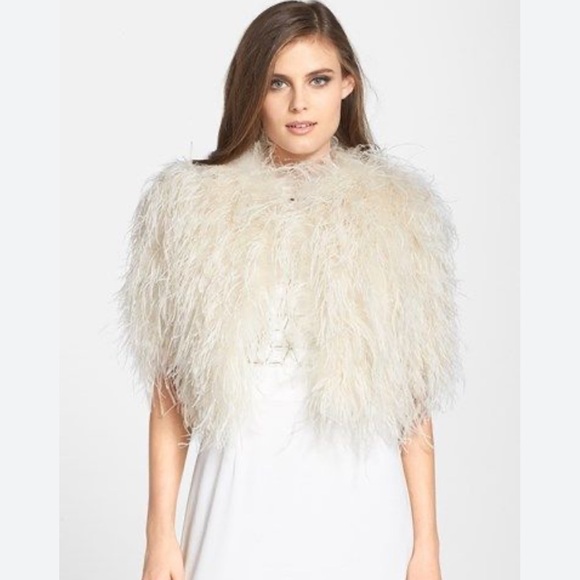 Ted Baker London cream Dalina' Ostrich Feather Crop Jacket 1/XS